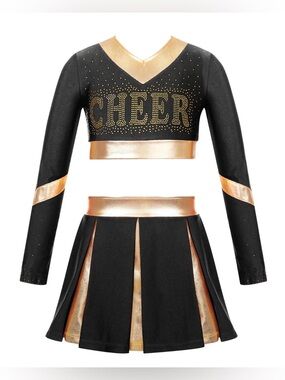 iEFiEL Girls Cheerleader Uniform Black & Gold Set Size 11–12Y (US 12)NWT